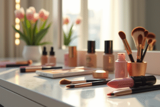 coffre maquillage élégant avec produits de beauté