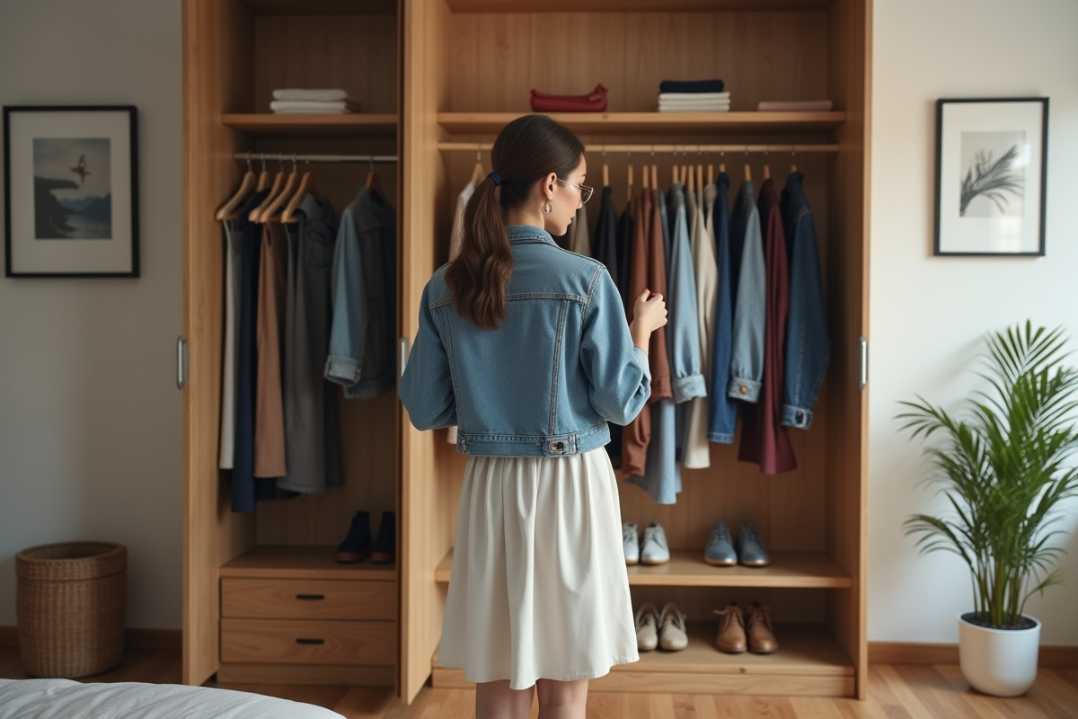 Jeune femme choisissant sa tenue dans une chambre