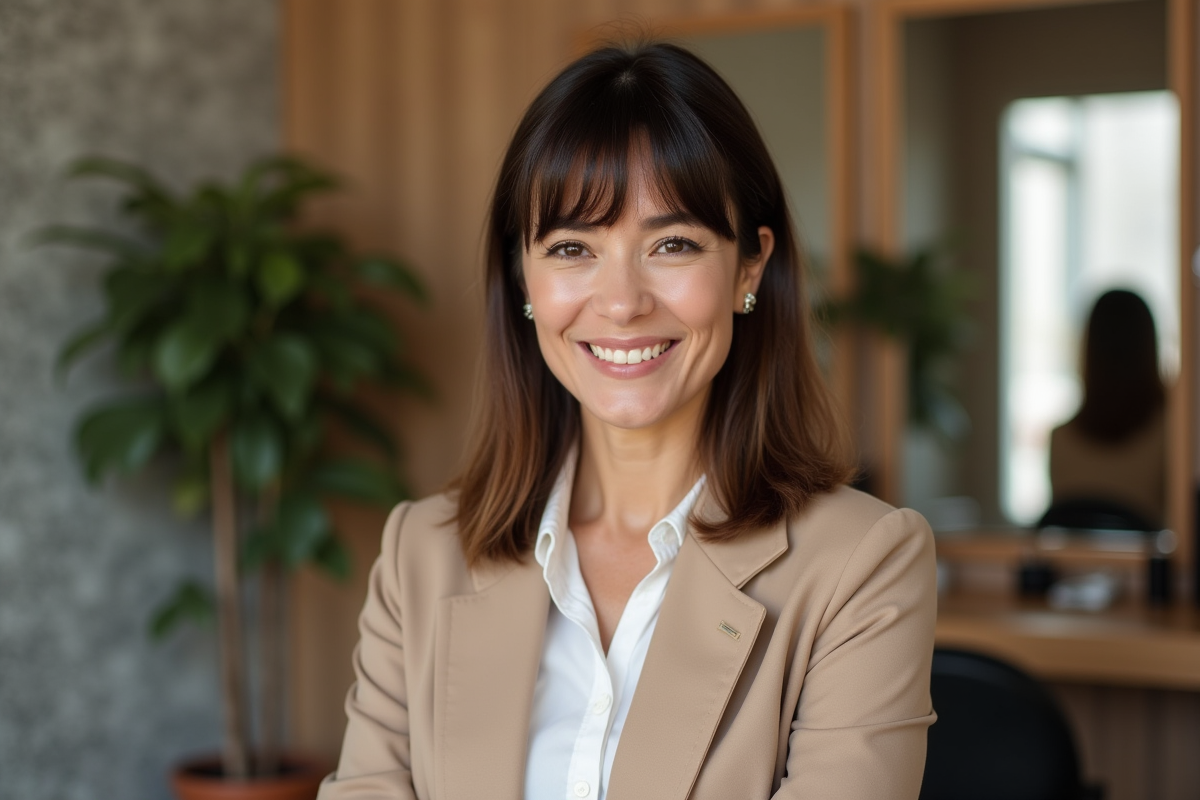 Femme élégante avec nouvelle coupe de cheveux en salon
