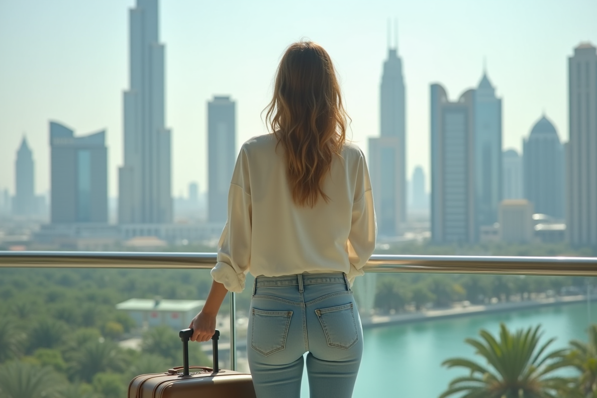 Jeune femme influente sur un balcon à Dubaï