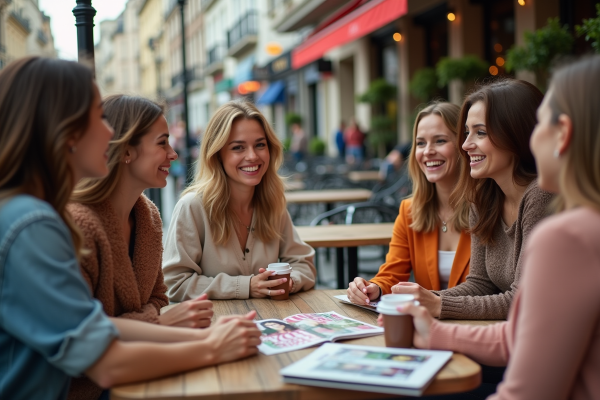 Groupe de femmes discutant dans un café en plein air