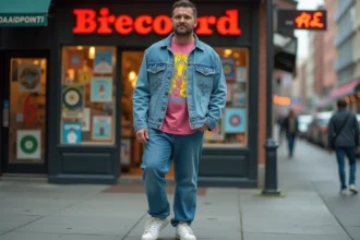 Homme confiant en mode vintage années 80