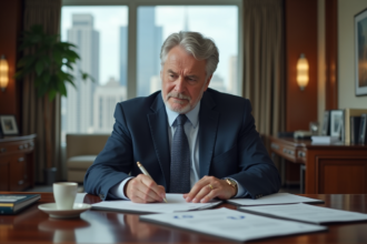 Homme d'affaires en costume dans un bureau élégant