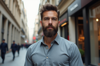 Homme avec barbe dans une rue urbaine moderne