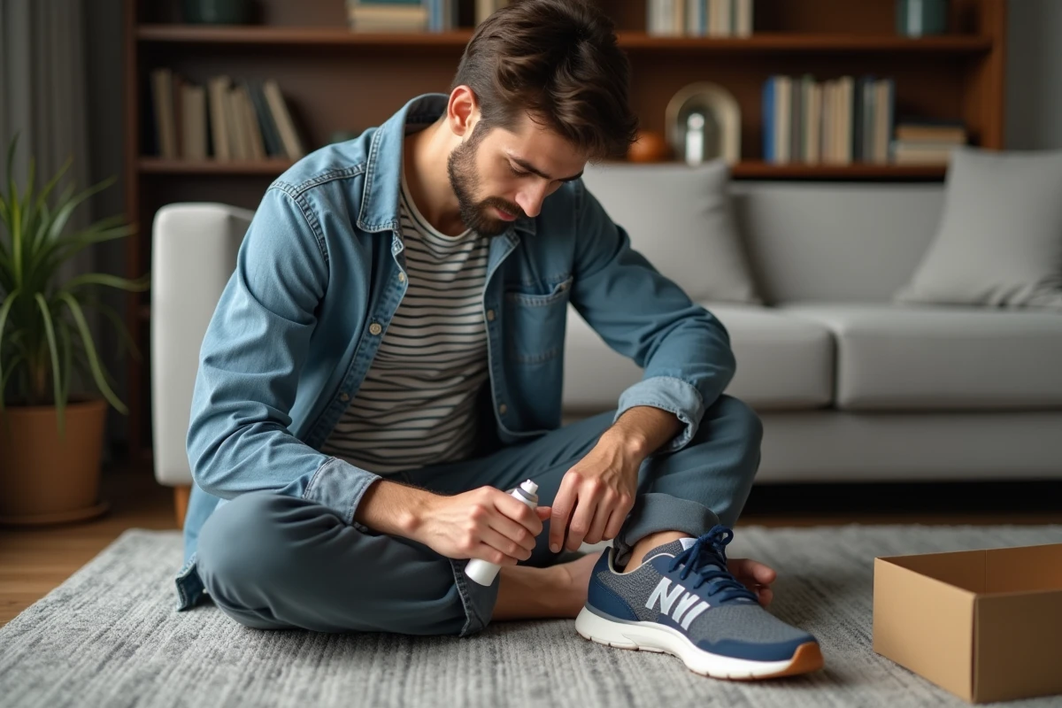 Jeune homme insérant un spray d