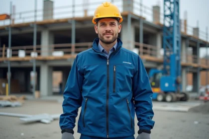 Homme en équipement de sécurité sur un chantier moderne