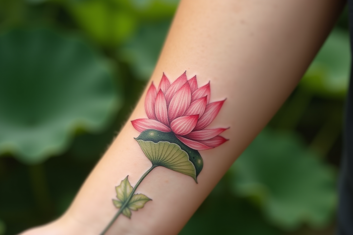 Tatouage lotus délicat sur l'avant bras d'une femme